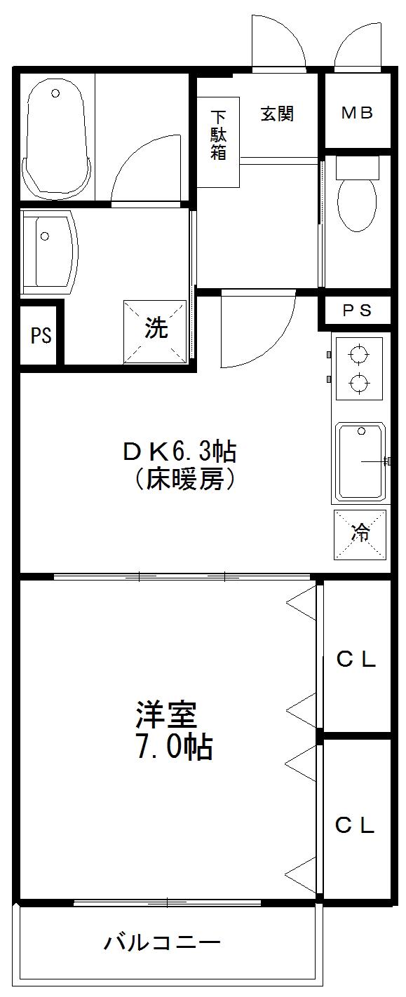 ヒルズ代沢4丁目(1DK/3階)の間取り写真