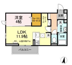 K&C成島(1LDK/1階)の間取り写真