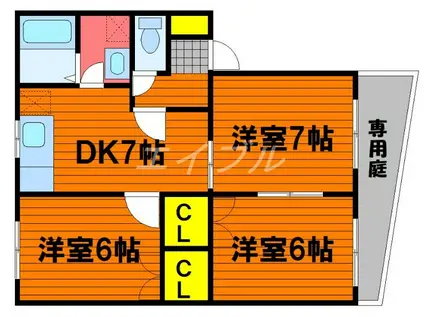 プロメナーデ黒住C(3DK/1階)の間取り写真
