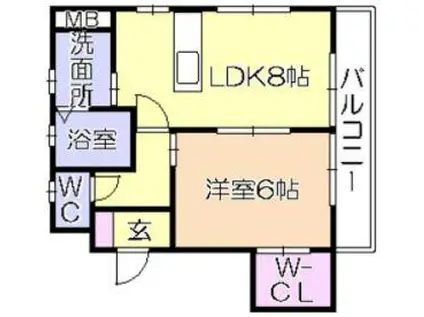 ソレイユ津福(1DK/2階)の間取り写真