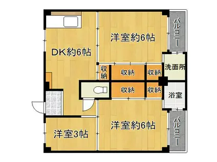 ビレッジハウス葛ノ葉(3DK/3階)の間取り写真