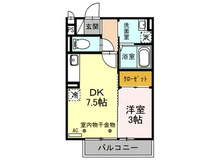 セジュール上鶴間(1DK/2階)の間取り写真