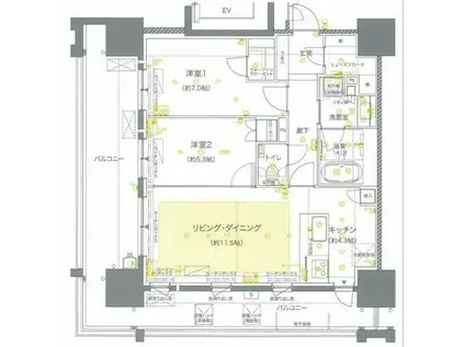 ブランシエラ赤坂はなみずき通(2LDK/9階)の間取り写真