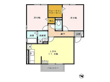 クレールコート八橋(2LDK/1階)の間取り写真