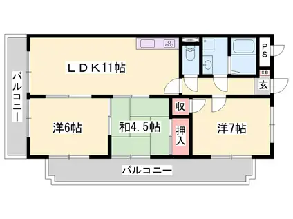 コーポ龍野(3LDK/4階)の間取り写真