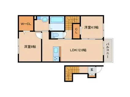 エアフォルク(2LDK/2階)の間取り写真