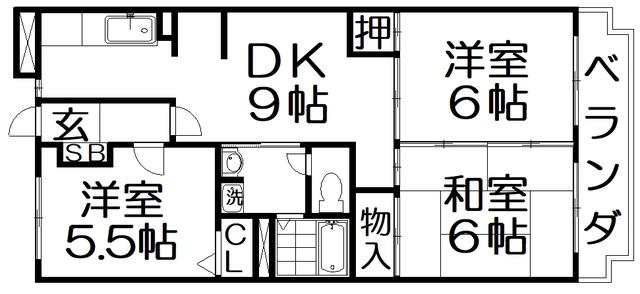 サニーコート星丘(3LDK/3階)の間取り写真