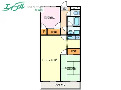 ファミリータウンむらた(2LDK/3階)の間取り写真