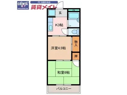 コーポあらたけ B棟(2K/2階)の間取り写真