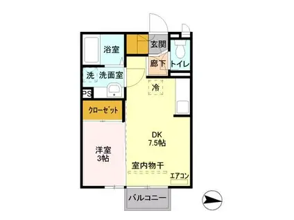 エトワール(1DK/2階)の間取り写真