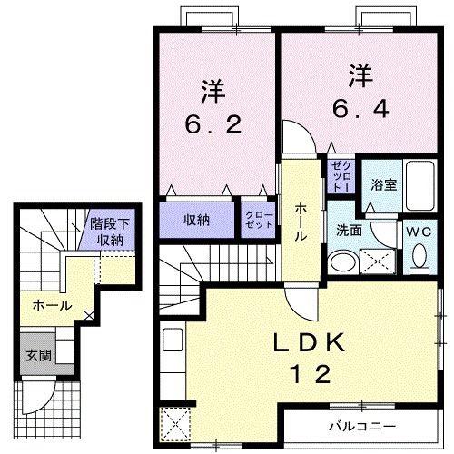 リーヴメゾン北館C(2LDK/2階)の間取り写真