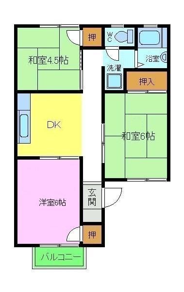 グリーンヒルA棟(3DK/1階)の間取り写真