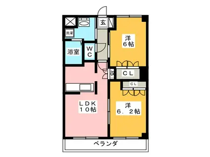 メープルメゾン(2LDK/2階)の間取り写真