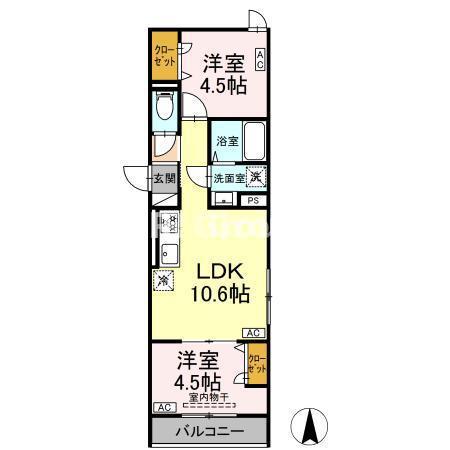 セレスティア南花畑III(2LDK/3階)の間取り写真