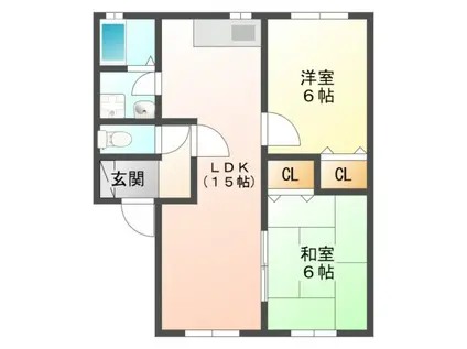 サンライズ小田中B棟(2LDK/1階)の間取り写真