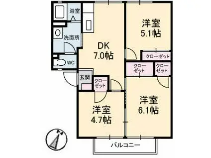 グレースフジ C棟(3DK/1階)の間取り写真