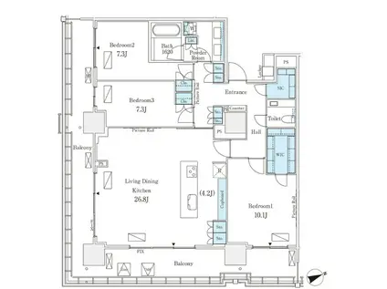 ロイヤルパークス品川(3LDK/28階)の間取り写真