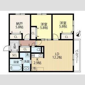 WELLBRIGHT朝日RESIDENCE(3LDK/2階)の間取り写真