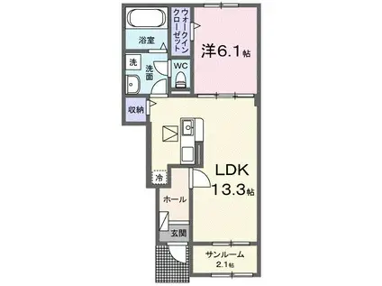 カーサ・ラッフィナートII B(1LDK/1階)の間取り写真