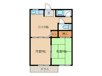 サンライズ福塚(2DK/1階)の間取り写真