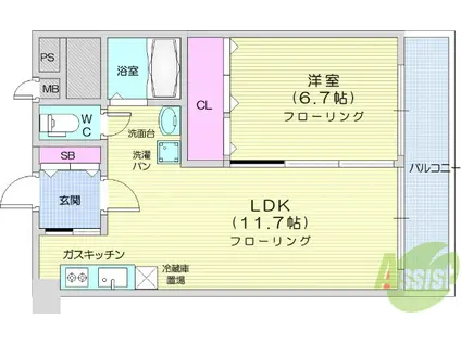 サンハイツ柏木(1LDK/6階)の間取り写真