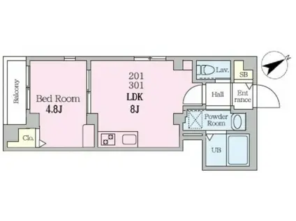 トレグリチニ四谷(1LDK/2階)の間取り写真