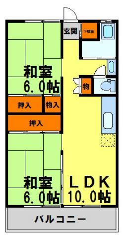 栄町団地D棟(2LDK/5階)の間取り写真