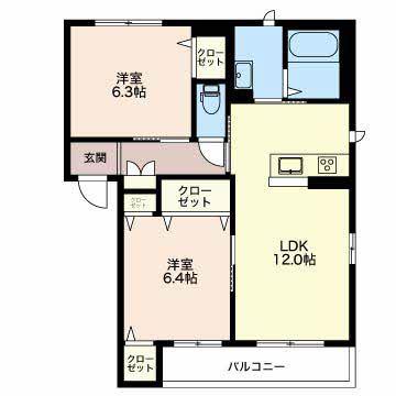 SERENO A(2LDK/2階)の間取り写真