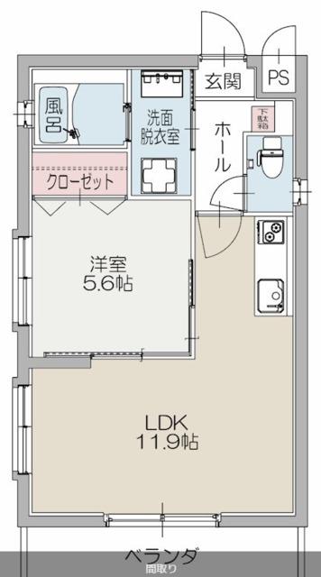 レインボーM&K(1LDK/1階)の間取り写真