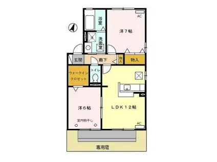 リビングタウン長谷D(2LDK/1階)の間取り写真