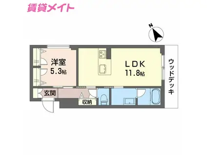 ツヴェルフII(1LDK/1階)の間取り写真