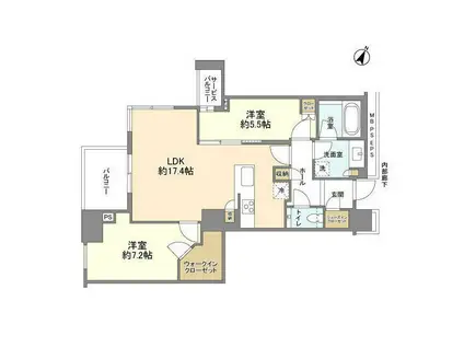 ブランズタワー文京小日向(2LDK/7階)の間取り写真