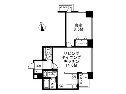 レジディアタワー麻布十番(1LDK/19階)の間取り写真