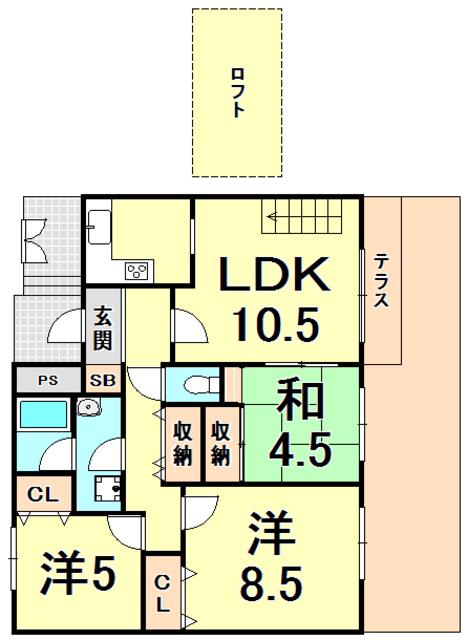 ロイヤルメゾン甲陽園Ⅱ(3LDK/1階)の間取り写真