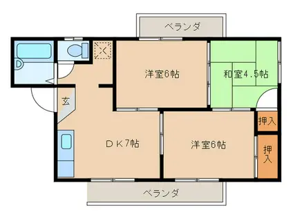 ロジュマン新町B棟(3DK/1階)の間取り写真