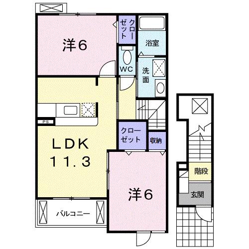 リヴィエール ロジュマン(2LDK/2階)の間取り写真