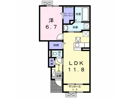 カーサ大黒町(1LDK/1階)の間取り写真