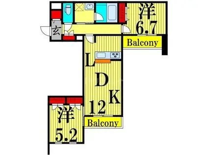 レガリア(2LDK/4階)の間取り写真