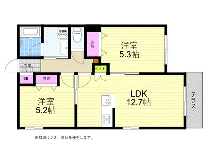 大阪市旭区新森5丁目ヘーベルメゾン(2LDK/1階)の間取り写真