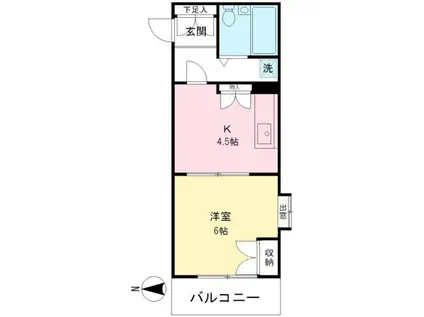 Fコート(1K/2階)の間取り写真