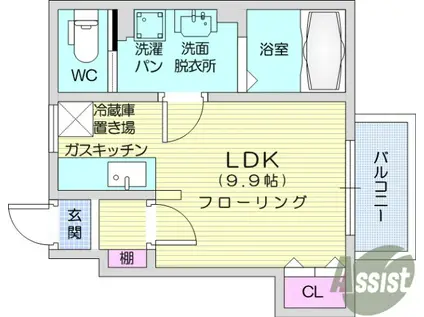 アリュール高松(ワンルーム/1階)の間取り写真