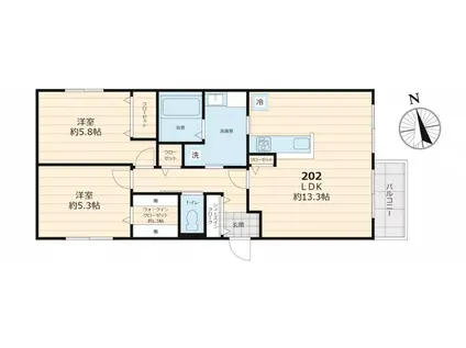 プルメリアオアシス(2LDK/2階)の間取り写真