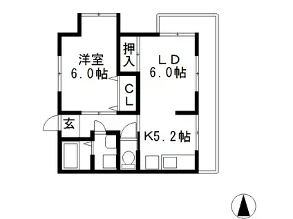 クレッセント唐崎(1LDK/2階)の間取り写真
