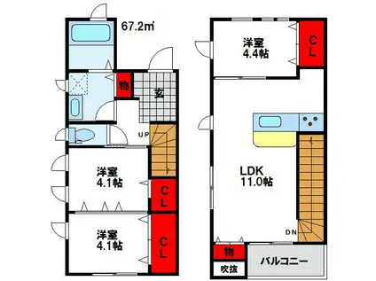 レジデンス西福間(3LDK/1階)の間取り写真