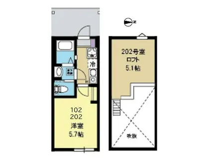 BLOOM平間(1K/2階)の間取り写真