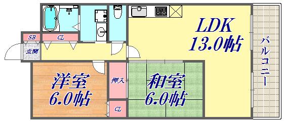 ロイヤル塚口(2LDK/8階)の間取り写真