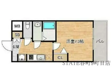 ララプレイス四天王寺前夕陽ヶ丘プルミエ(1K/7階)の間取り写真