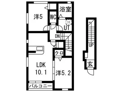 ＪＲ東北本線 六原駅 徒歩20分 2階建 築1年(2LDK/2階)の間取り写真
