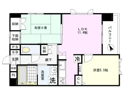 サウスヒルサイドテラス(2LDK/5階)の間取り写真
