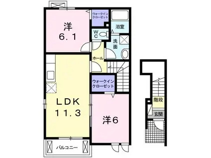 サニー・クリアネス B(2LDK/2階)の間取り写真